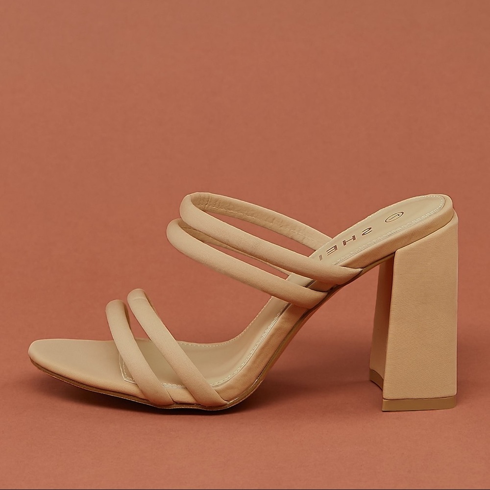 Nude Strappy Block Heels